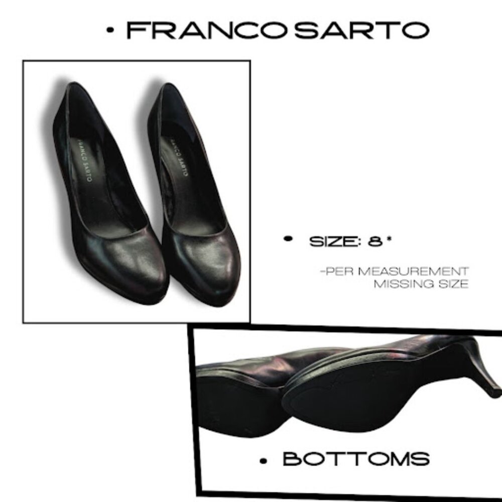 Franco Sarto Black Leather Dress Pumps - Round Toe. Size 8